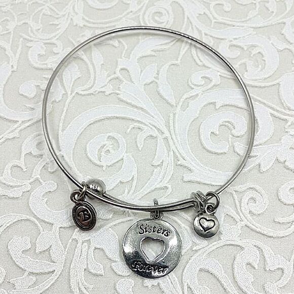 Brighton Sisters Forever Bangle Bracelet Expandable Silver Tone Charm Vintage  - Picture 13 of 16